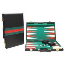 Backgammonkoffer 38 cm. zwart groen rood